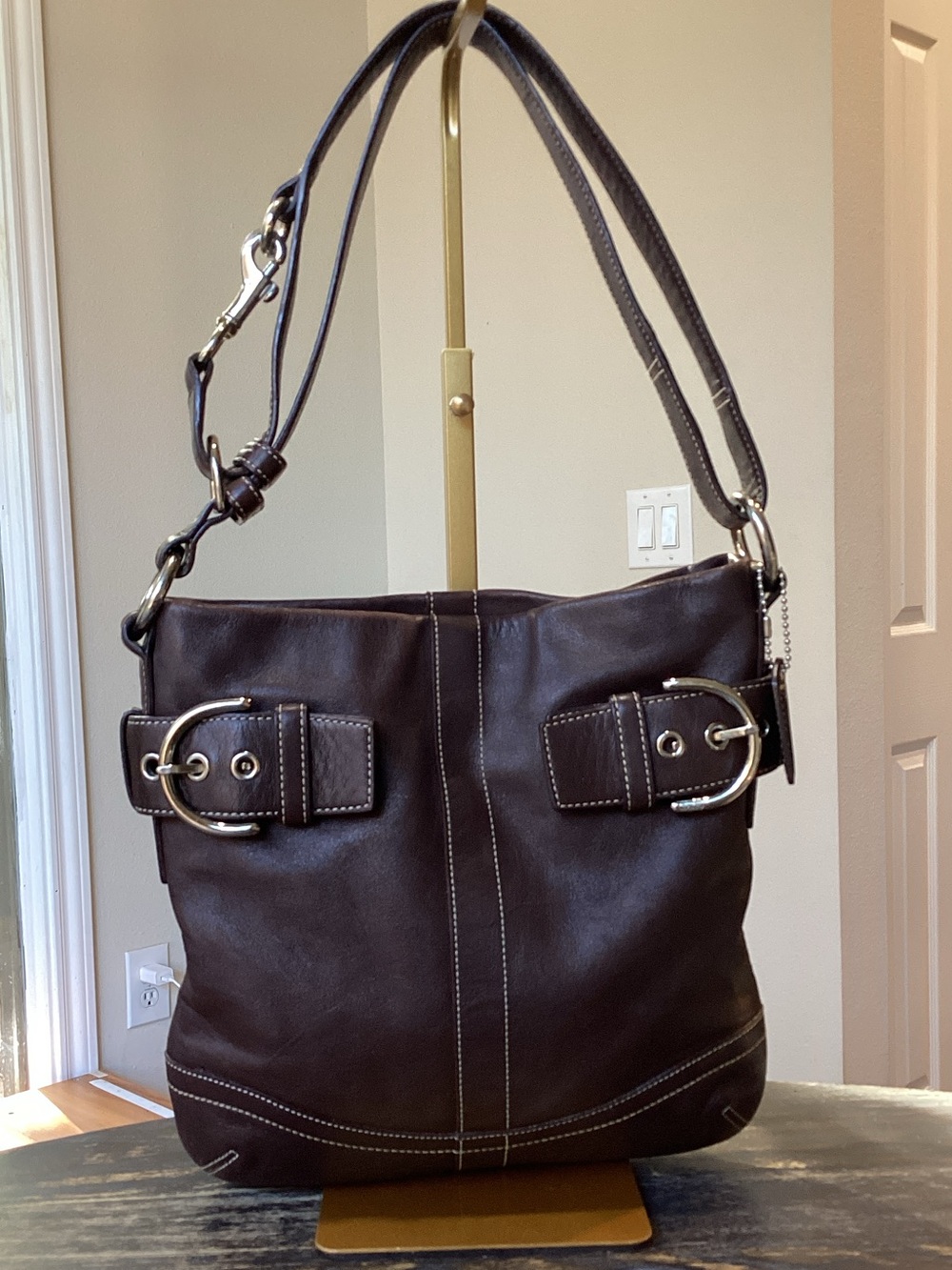 Coach Vintage Brown Leather Soho Shoulder Bag with Silver Buckle Accents 1452